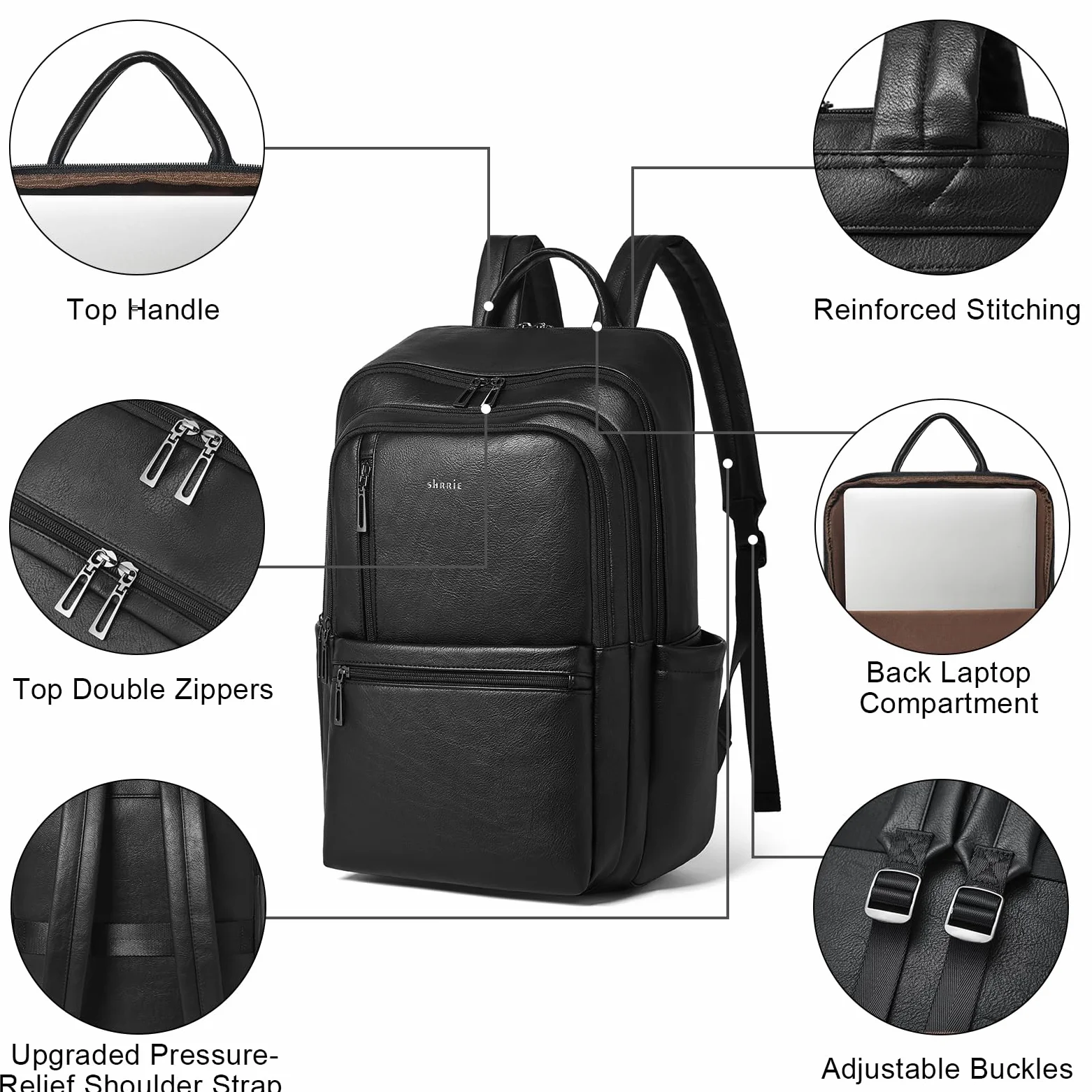 Shrrie cuoio 17 pollici laptop zaino per donne, grande viaggio zaino tasca per casual Daypack college tasca di lavoro