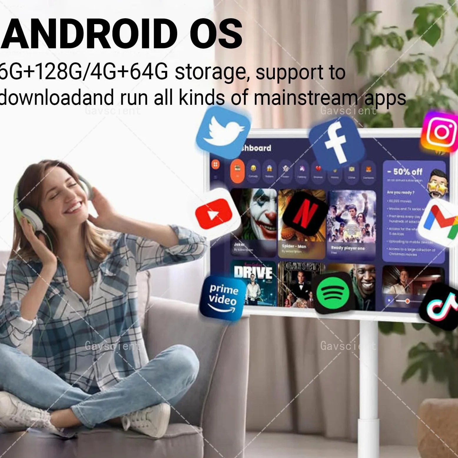Monitor touch screen portatile con sistema operativo Android, batteria integrata, rotazione completa per intrattenimento e produttività in movimento