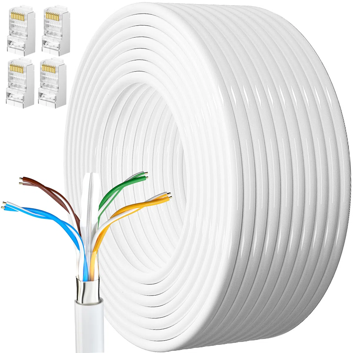 MEIPEK Cavo Ethernet 15 Metri, Bobina Cat 6 Cavo Lan 15mt Lungo per Esterno Resistente alle Intemperie Cavo di Rete FTP 23 AWG Schermato Gigabit Anti-jamming Cavo Internet Bianco