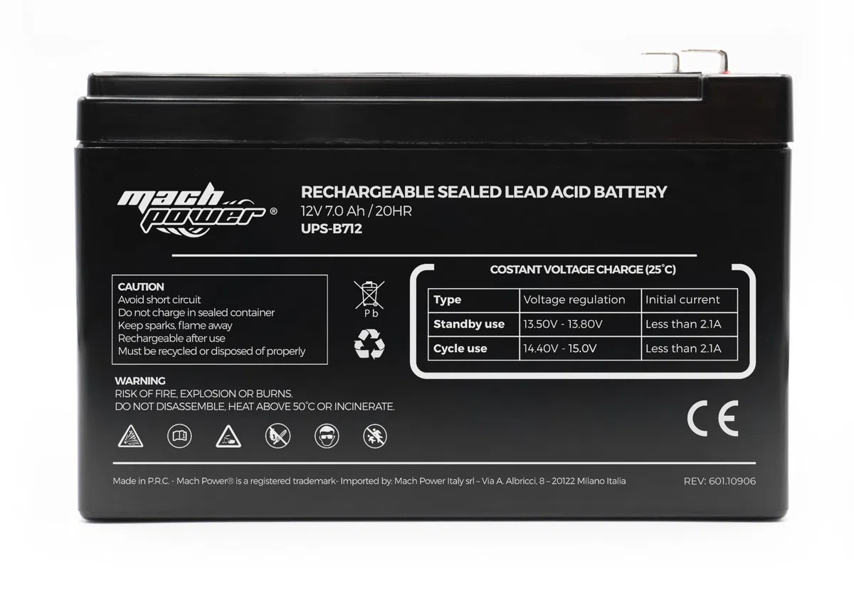 Batteria al Piombo AGM 12V 7Ah Ricaricabile, Attacchi Faston F2 6,3mm, ideale per Gruppi di Continuità UPS, Sistemi di Emergenza, Allarme, Videosorveglianza, UPS-B712