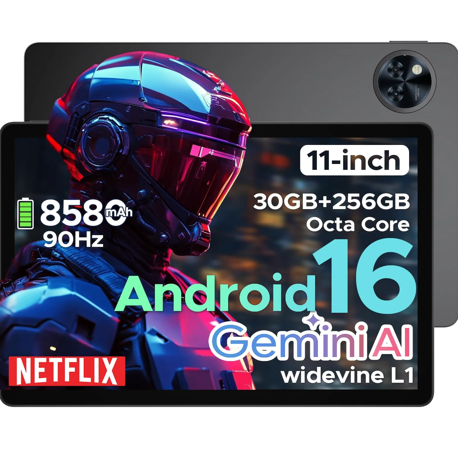 U11 Pro Android 16 Tablet 11 Pollici, 30GB RAM+256GB ROM (2TB TF), Unisoc T7200 Octa Core Tablet PC, 8580mAh, 90 Hz Display, 13MP+5MP, WIFI 5 /Widevine L1/ GPS/Face ID/OTG,Nero