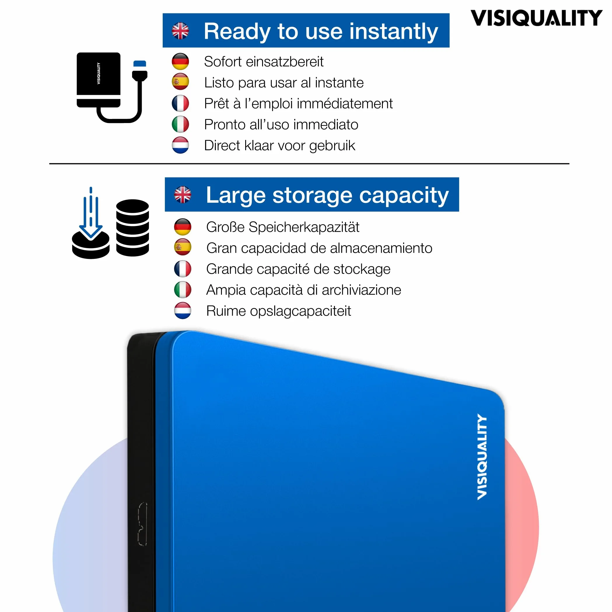 Hard disk esterno ad alta velocità da 750 GB, USB 3.0, disco rigido esterno, compatibile con Windows/Mac, Plug & Play, giochi per PS4 e Xbox, compatto, disponibile in 3 colori (blu)