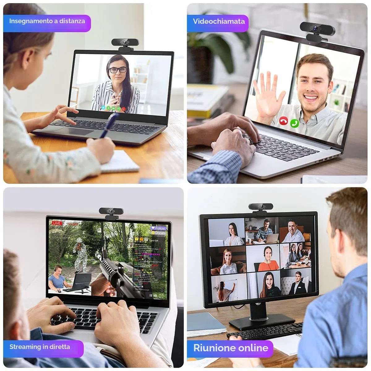 Webcam, Webcam per PC con Microfono 1080P con Video Camera USB 2.0 per Laptop, Desktop, Smart TV per Videochiamate, Conferenza, Studio e Lavoro
