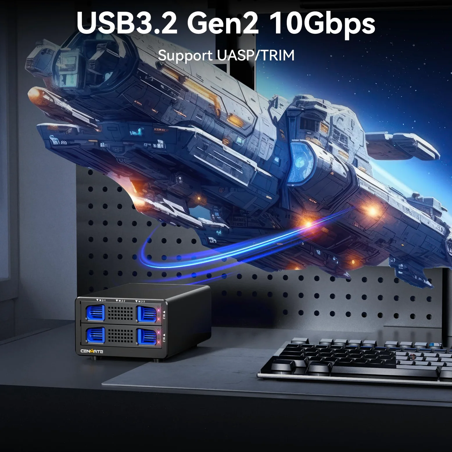 CENMATE 6 Bay NVMe M.2 Enclosure USB3.2 10Gbps SSD Enclosure per M/M+B Key in 2230/42/60/80/110 con Cavo USB CC e AC, Case M.2 SSD con 1*USB-HOST, Capacità 48TB(NO RAID/NAS)