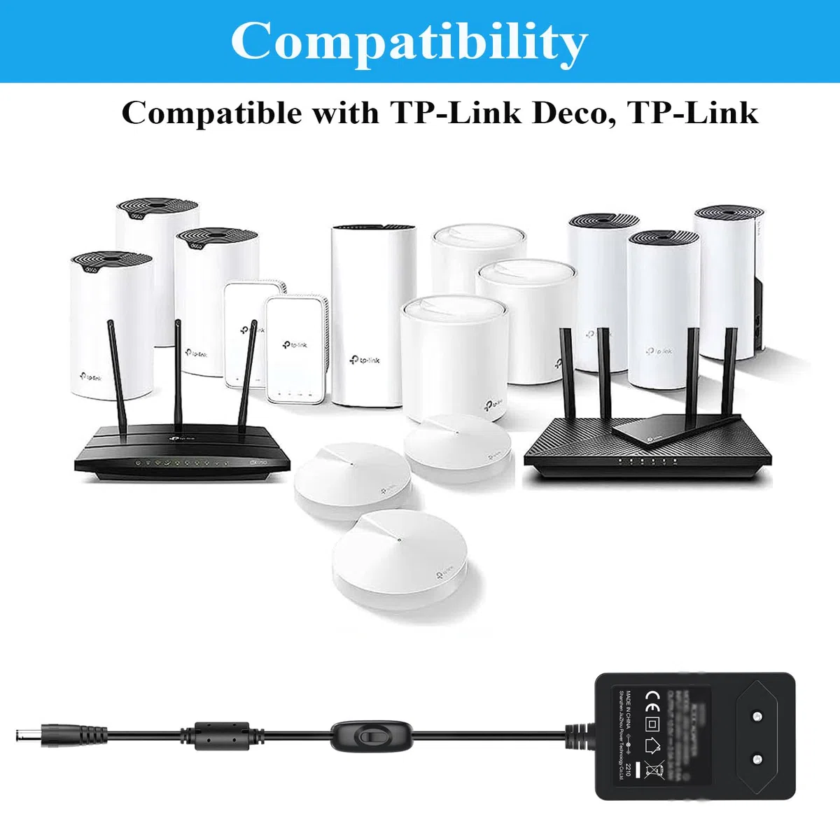 Cavo di alimentazione 12 V 2 A per TP-Link Deco Mesh WiFi System modelli S4, M3, M4, M5, M9, X20, X55, X60, X68, XE75, X90, X4300 Pro, P9