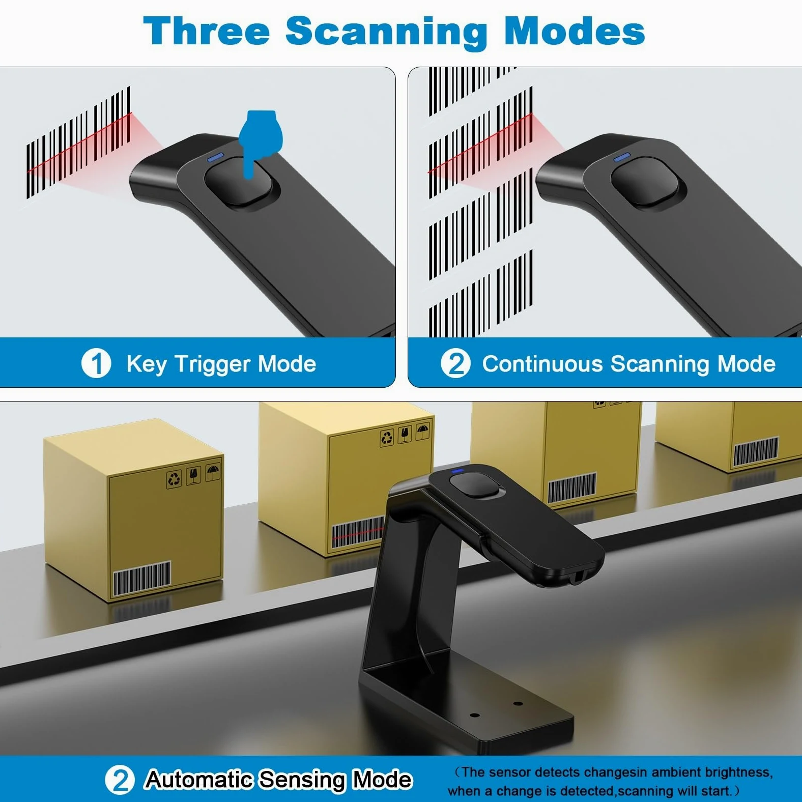 Scanner portatile per documenti Scanner di codici a barre wireless QR 1D/2D con supporto, scansione automatica disponibile, batteria ricaricabile da 1800 mA*H