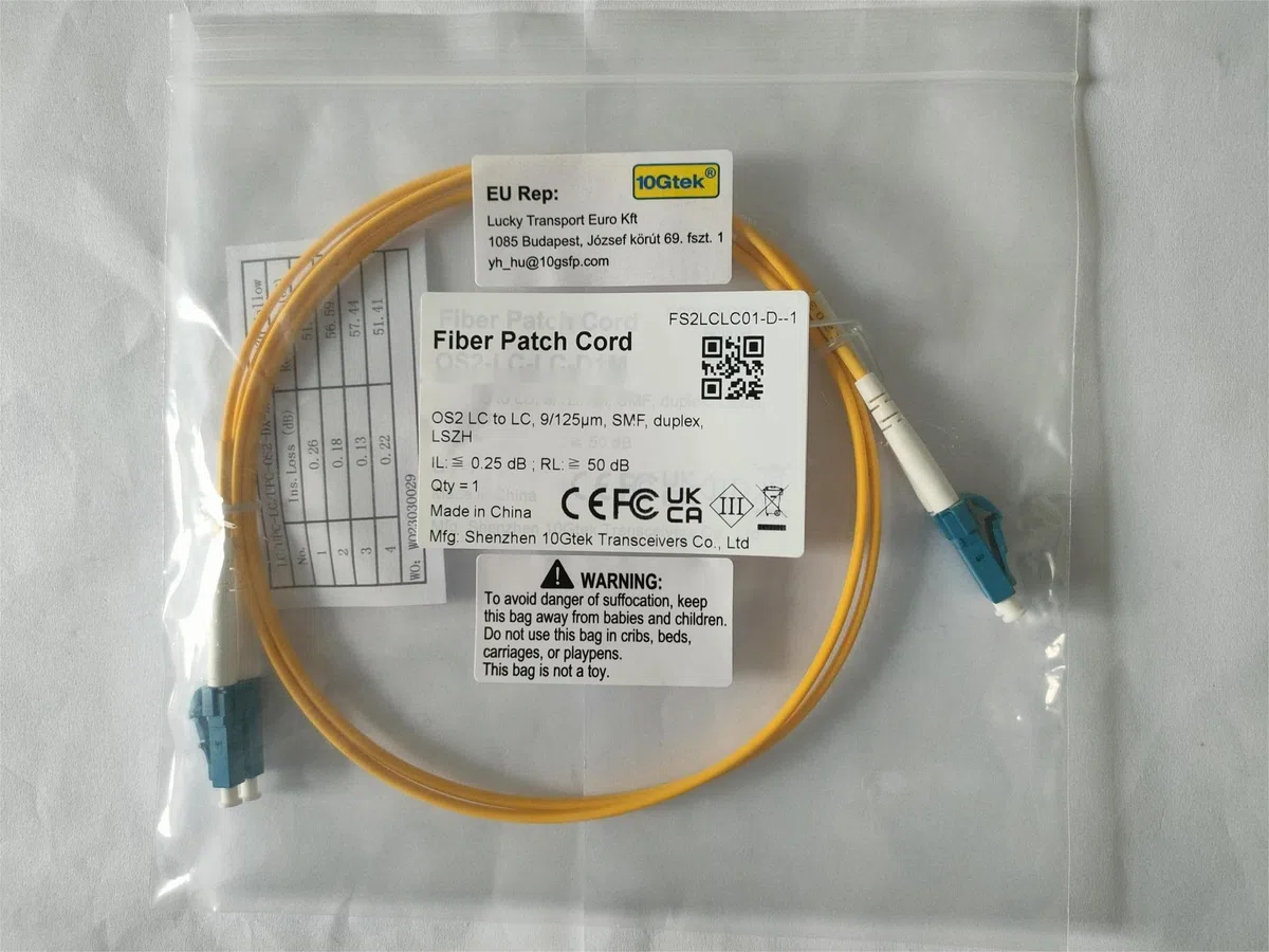 LC-LC Simplex Fiber Patch Cord, 9/125μm Single Mode, LSZH, 100 ft/30 m