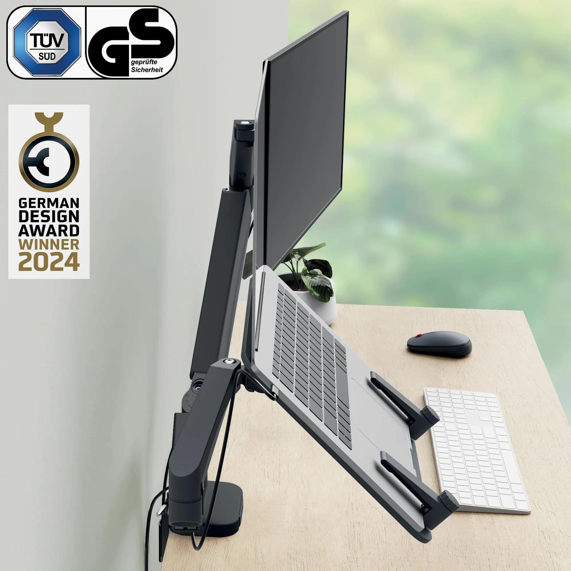 Leitz Ergo Braccio Doppio per Monitor e PC a molla, per Schermi fino a 32 " e ad un Peso di 9 kg, Salvaspazio ed Ergonomico, Grigio Scuro, 65380089