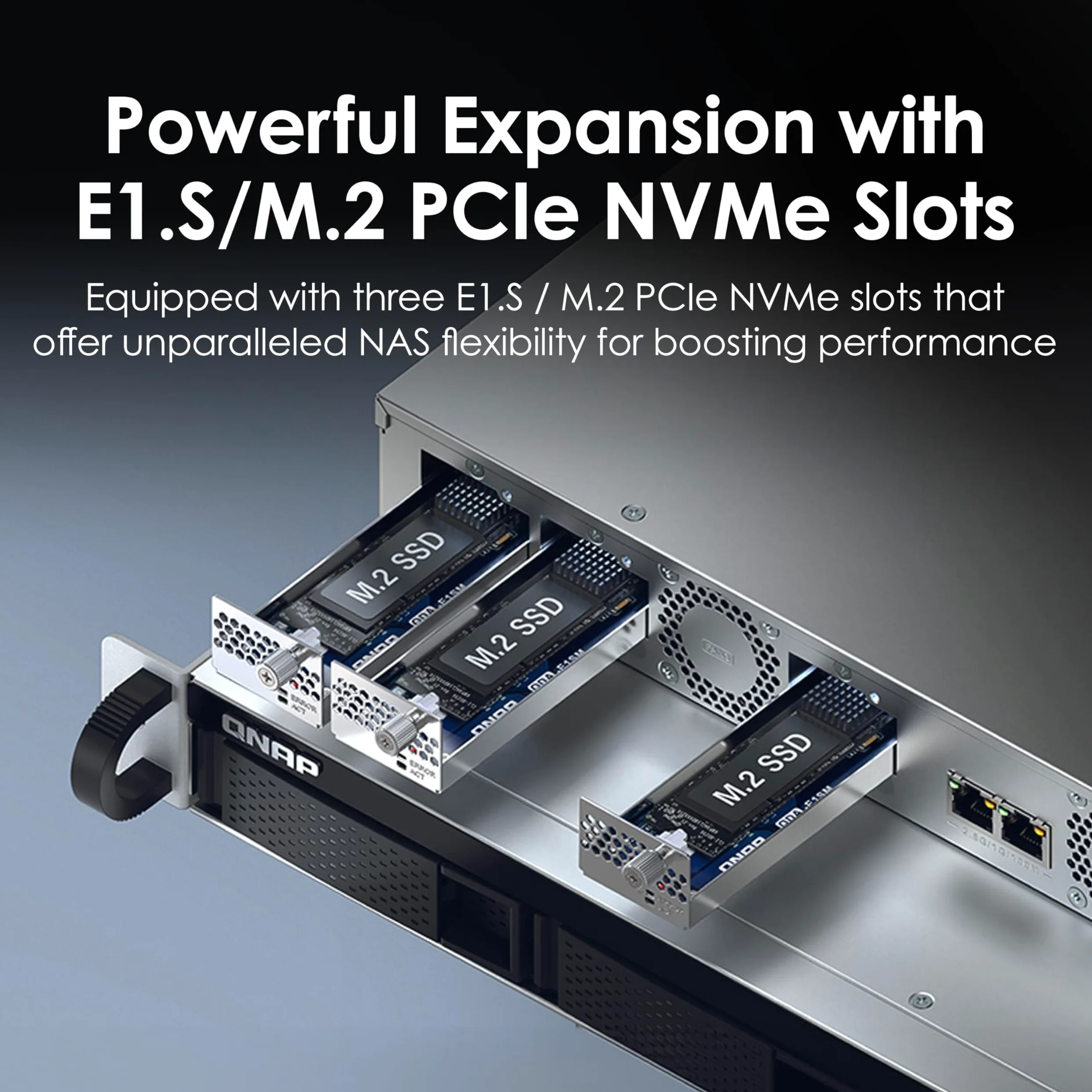 QNAP TS-h765eU-8G-US NAS a 4 alloggiamenti a breve profondità 1U con 3 slot NVMe PCIe E1.S/M.2