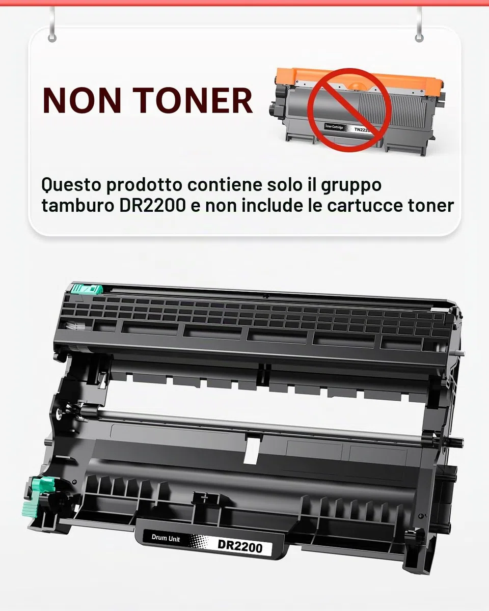 DR2200 Tamburo Compatibile per Brother DR2200 DR-2200 DR 2200 per Brother HL-2240 HL-2240D HL-2250DN HL-2270DW HL-2132 HL-2130 DCP-7060 DCP-7060D DCP-7055 DCP-7070DW (1x Tamburo)