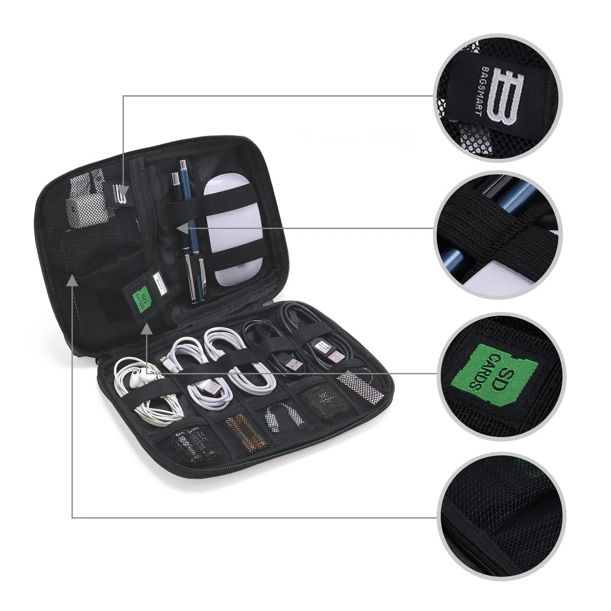 Bagsmart, portaoggetti organizzatore per cavi elettrici, chiavette USB e schede di memoria