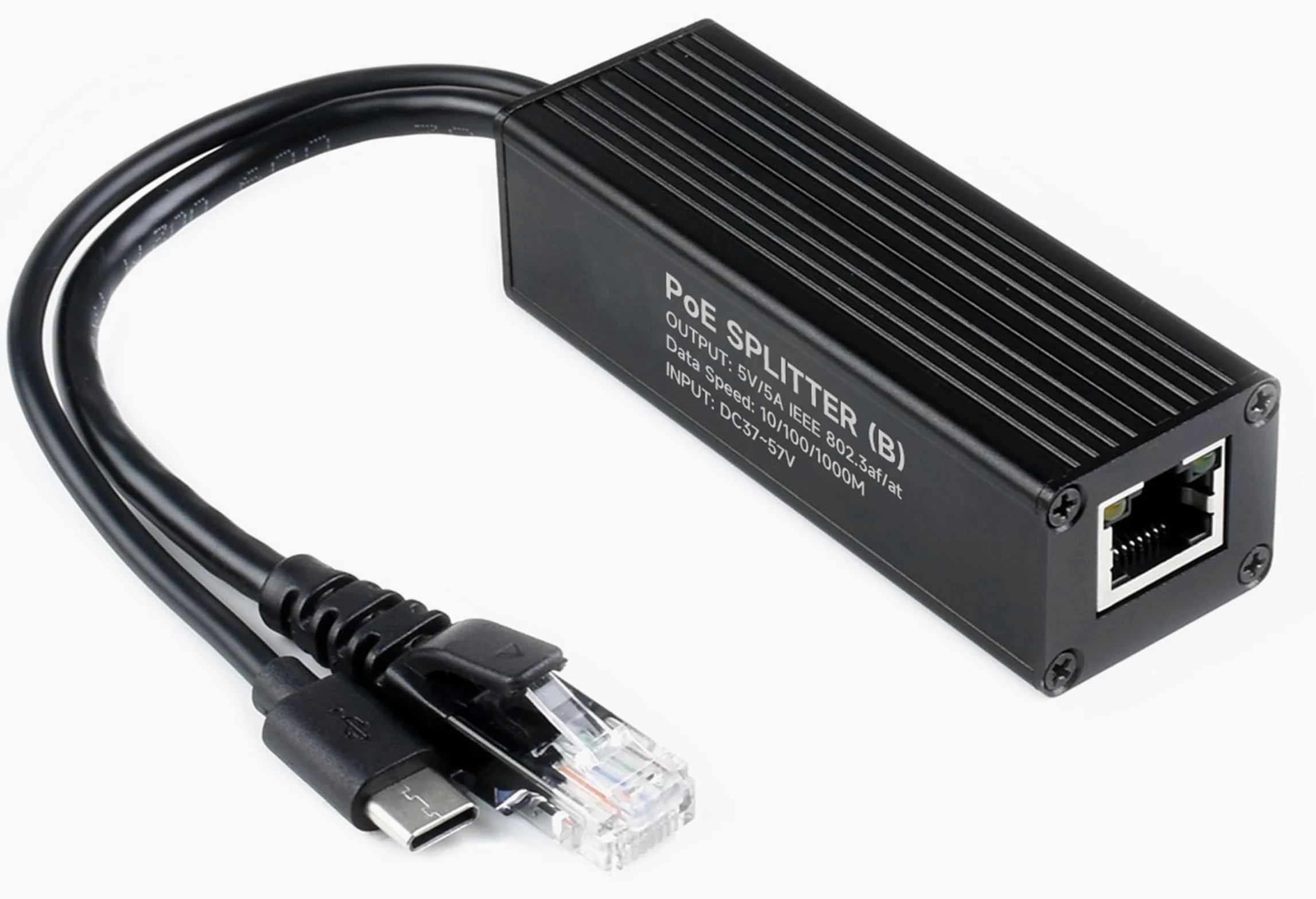 Splitter industriale Gigabit PoE 5V 5A 25W uscita, 1000Mbps, porta USB di tipo C | Power Over Ethernet Splitter compatibile con Raspberry Pi 5 4B 3B+ 3B/telecamera di rete