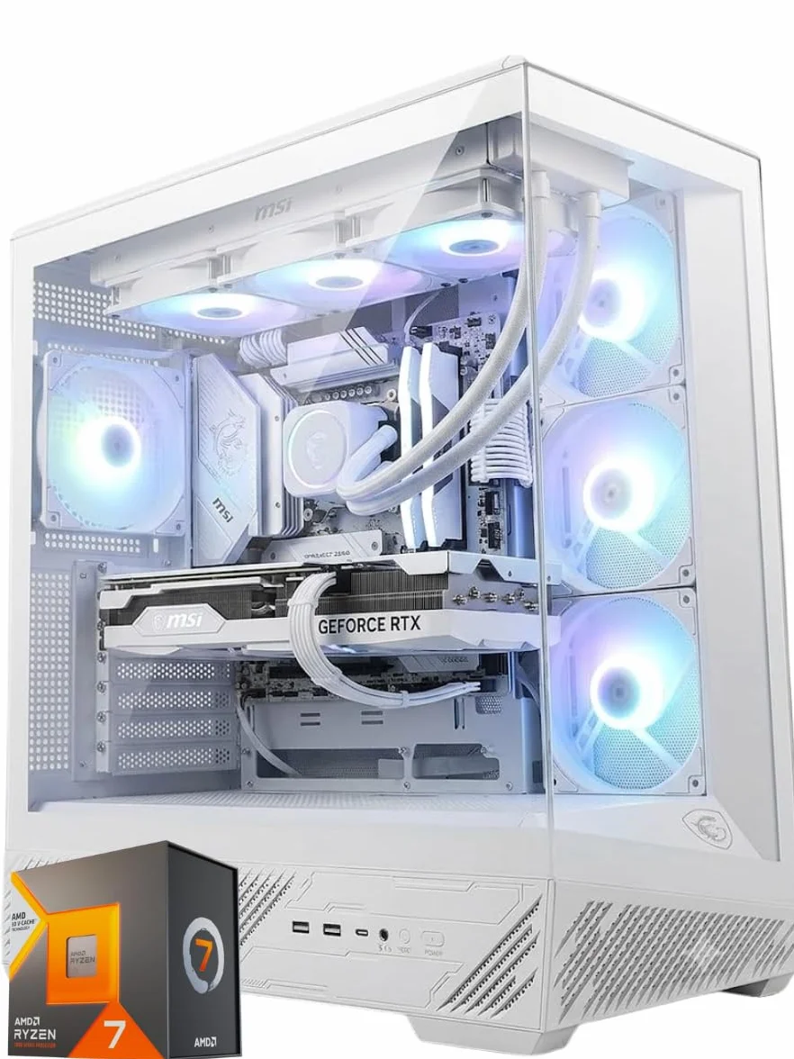 Pc Gaming RYZEN 7 7800X3D Bianco - Scheda video RTX 5070 12GB - RAM 32GB DDR5 6000 - Nvme 1TB ssd - Dissipatore a Liquido 360mm - Wifi e Bluetooth - W11