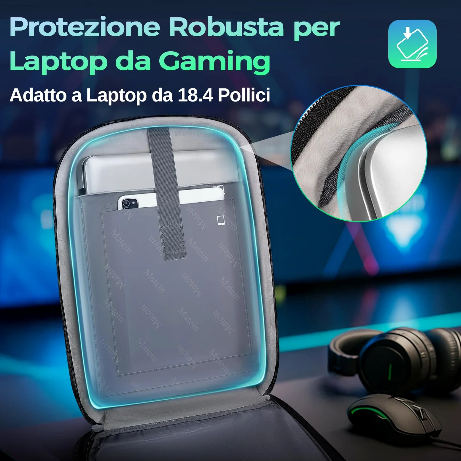 MATEIN Zaino Porta PC 18.4 Pollici, Zaino Uomo Grande per Laptop da Gaming | Grande Zaino Lavoro Uomo 55L, Zaino Impermeabile con Copertura Rimovibile, Business Backpack for Men, per Ufficio, Università