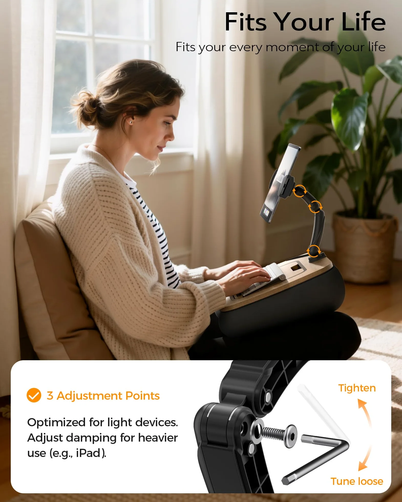 LULULOOK Supporto per cuscino per Kindle e tavolo 2 in 1, supporto regolabile per tablet, iPad da letto, braccio pieghevole per laptop da 14", iPad, telefono, tablet da 4,7-14,6" e Kindle con