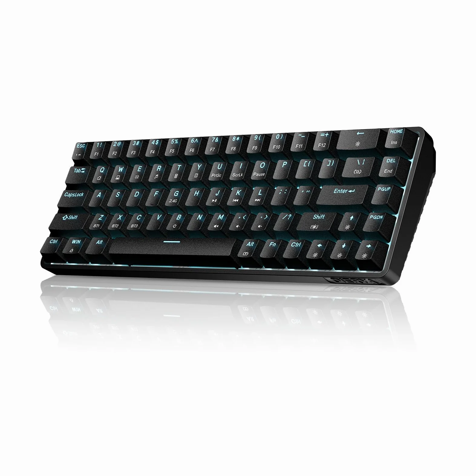 Dierya DK68 Tastiera Gaming Wireless,60% Tastiera Meccanica Bluetooth/2.4G/USB-C RGB,Interruttore Rosso,Double-Shot ABS Keycaps Compatibile con Win/Mac,Nero(Layout US,QWERTY)