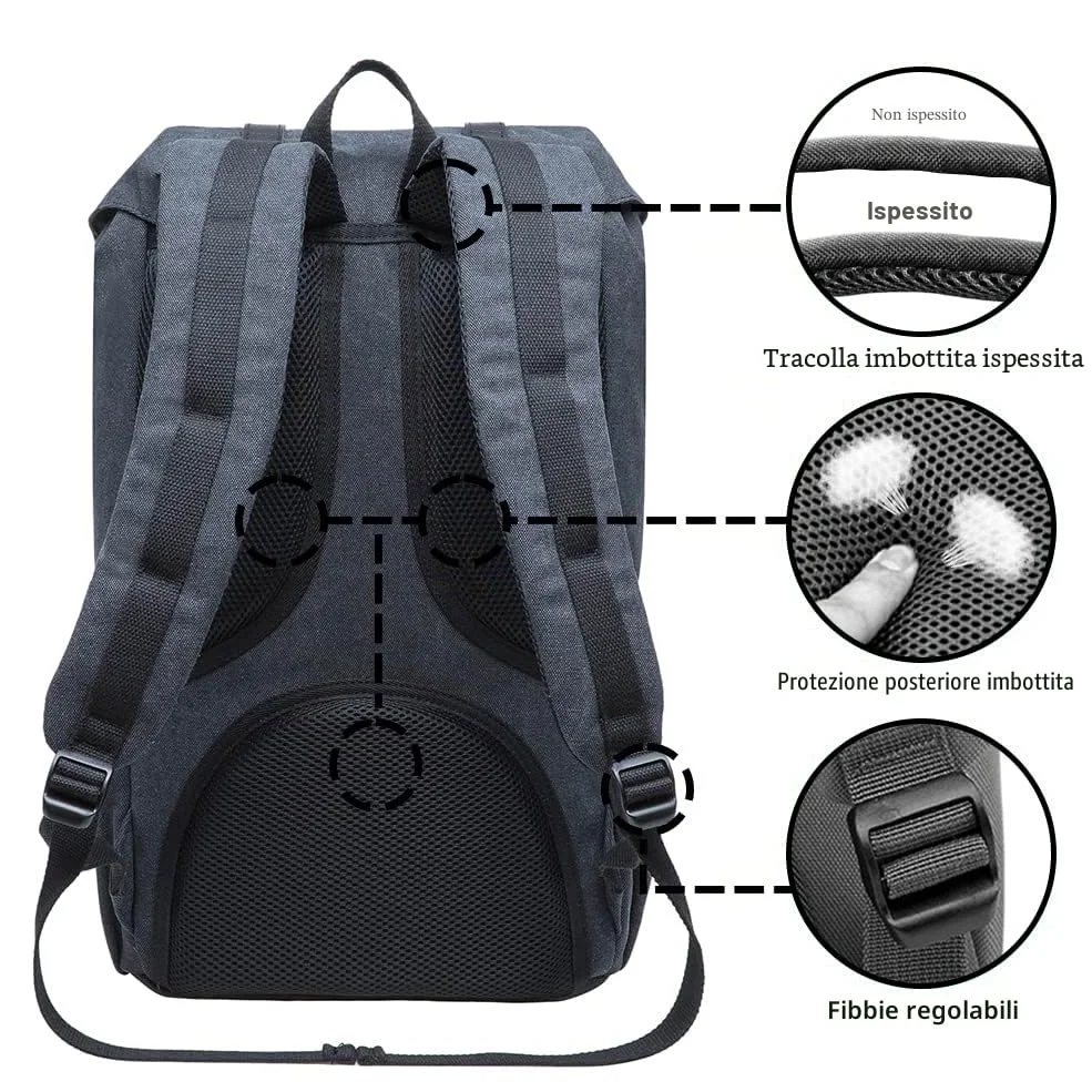 KAUKKO Zaino in nylon per Computer Portatile da 15", Casual retrò Viaggi Trekking Backpack