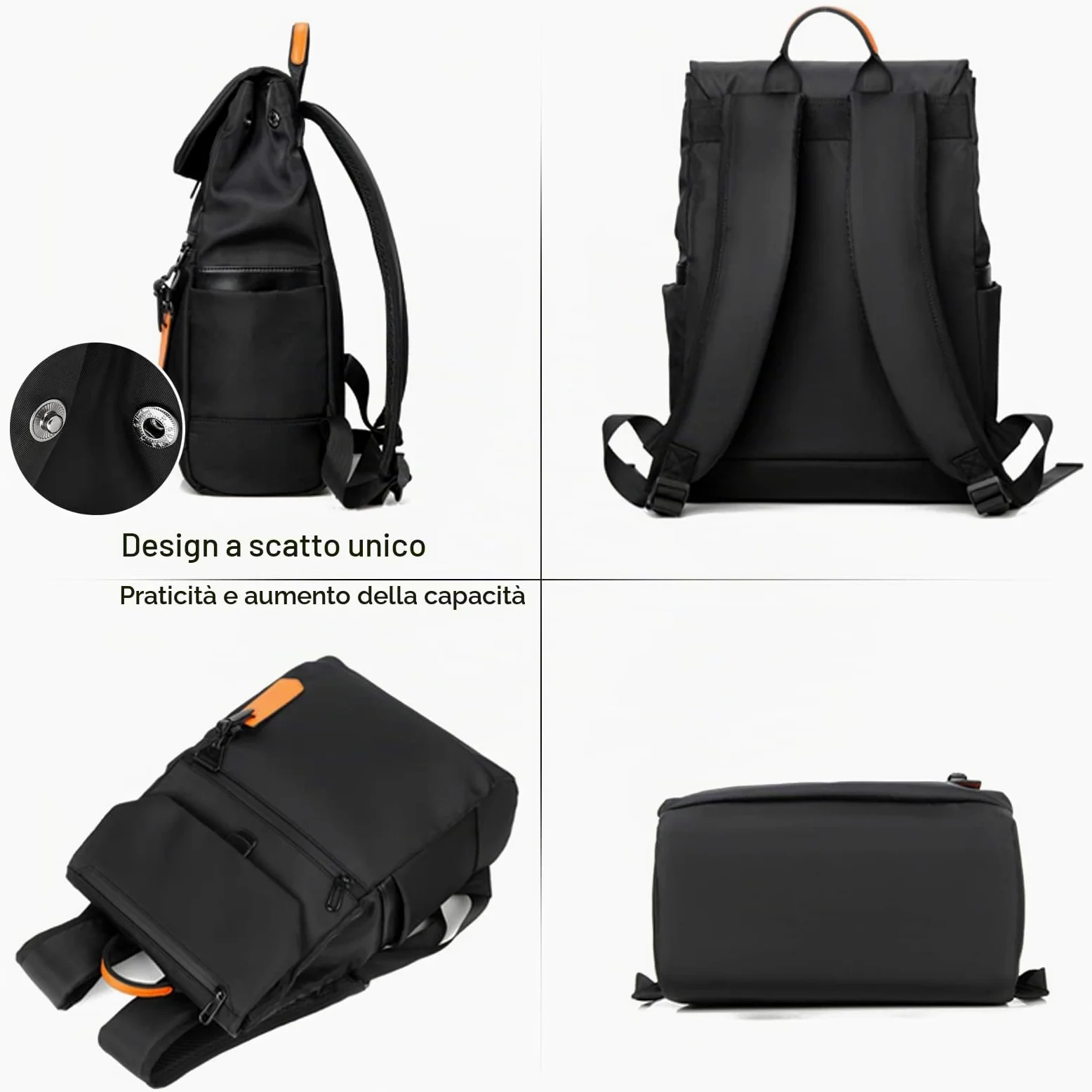FANDARE Zaino Uomo Per PC Portatile per Laptop 15.6 Pollici con Caricatore USB Zaino Lavoro per Scuola Viaggio Impermeabile Nylon Nero