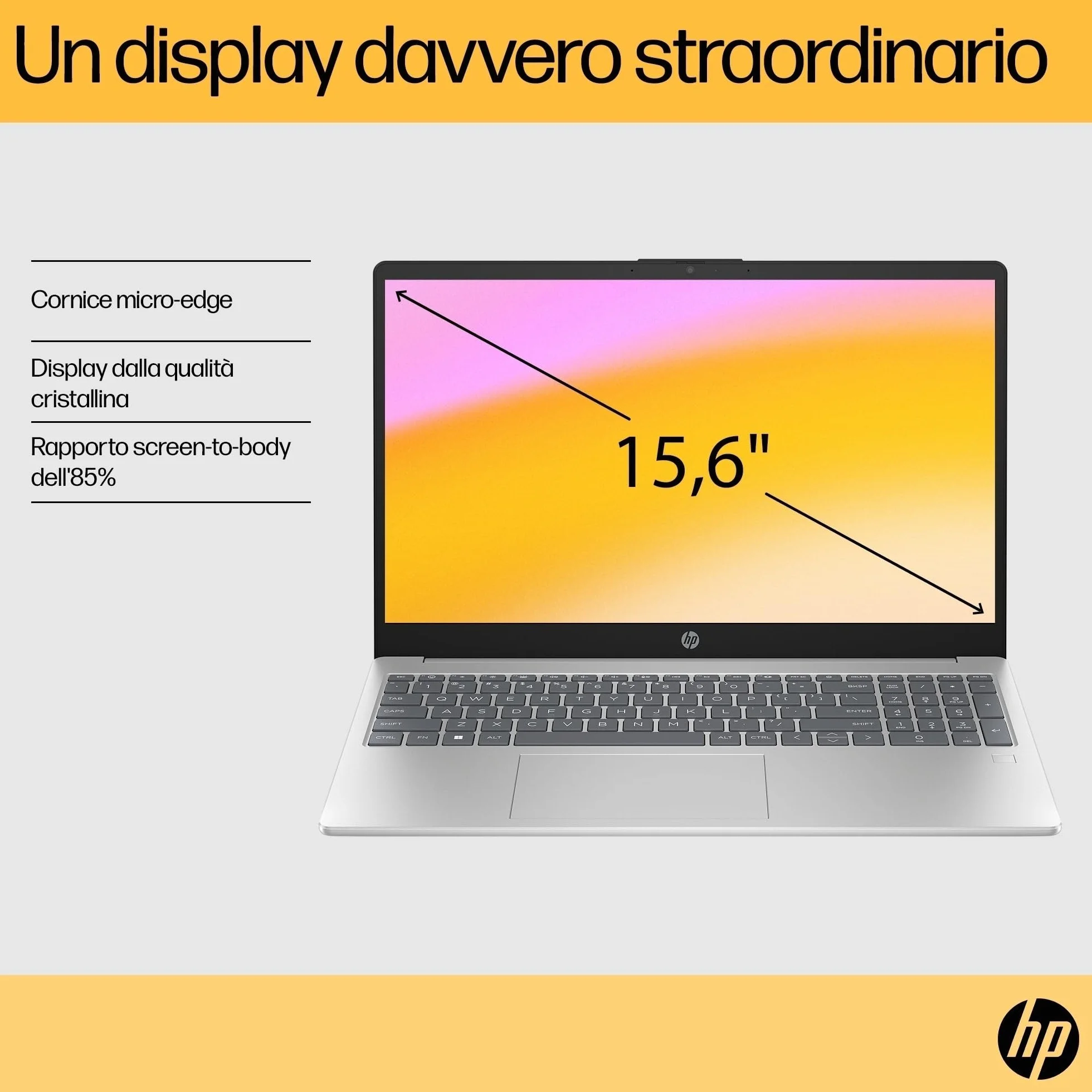 HP Laptop 15-fd0021sl, PC Portatile 15", Display FHD, Notebook, (Intel Core 3 100U, RAM 8GB, SSD 256GB, Windows 11), Computer Portatile, Uso quotidiano, Tastiera Italiana, QWERTY, Argento