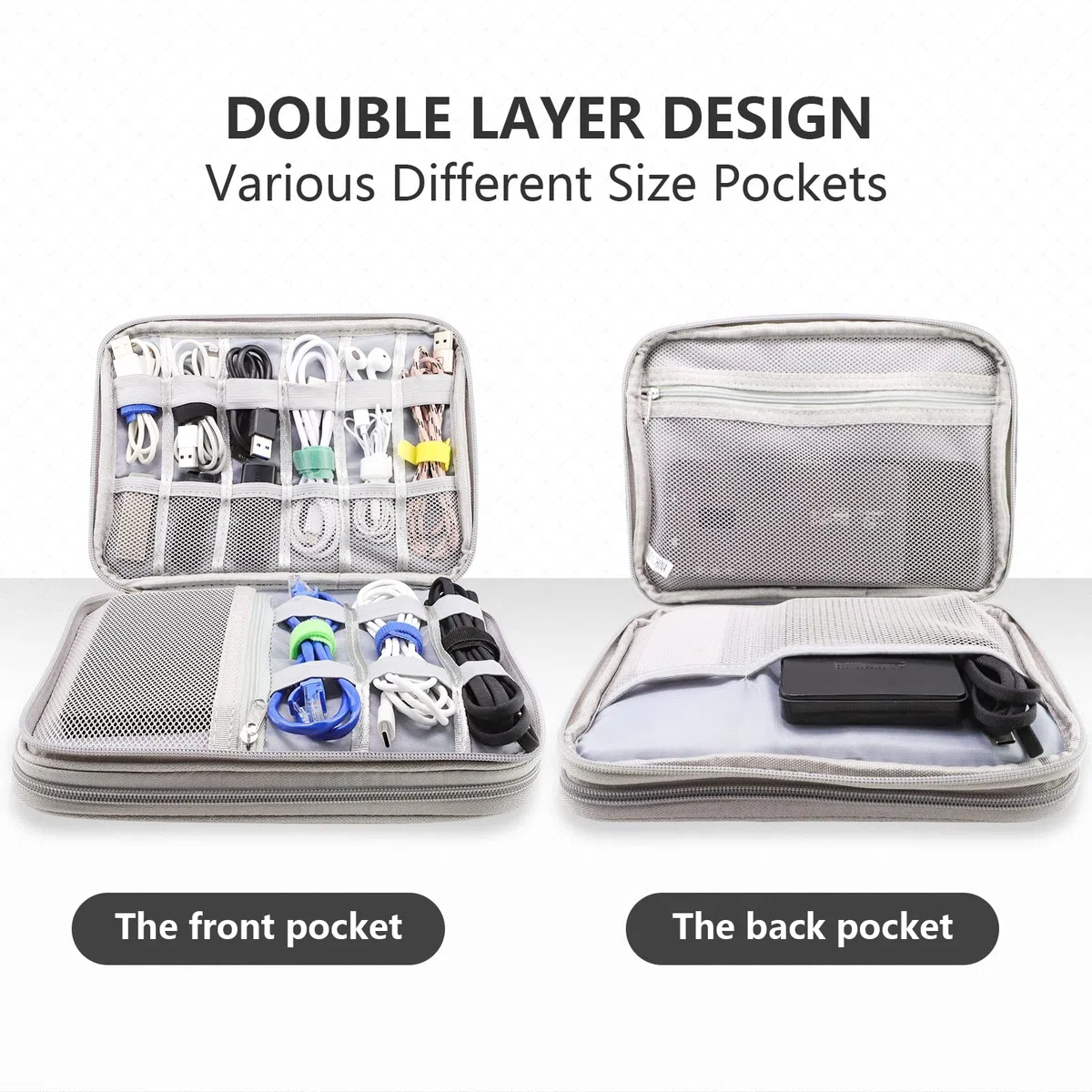 Teskyer Borsa Organizer Cavi, Impermeabile, Borsa Porta Accessori da Viaggio, Borsa Accessori Elettronici, Grigio