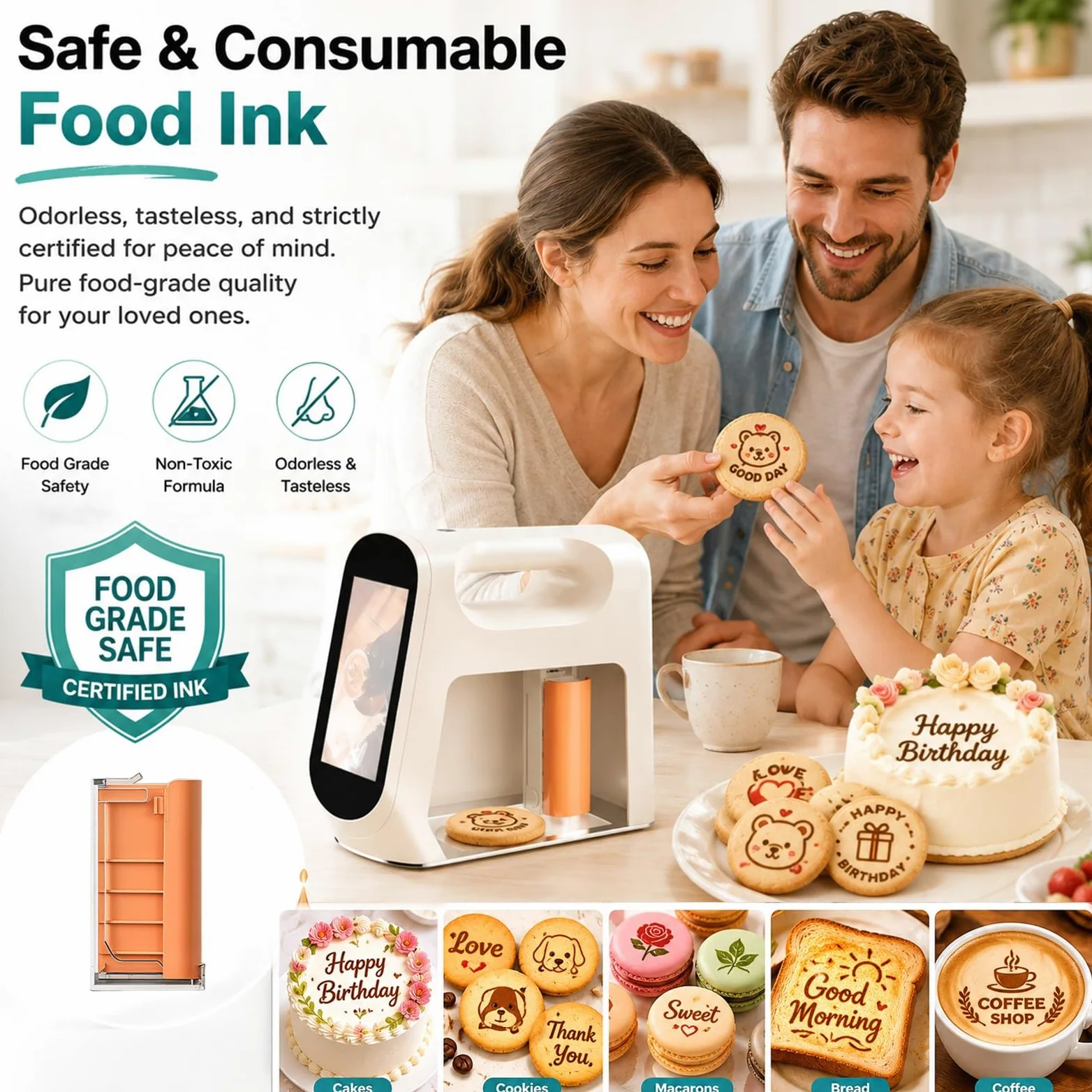 Stampante Alimentare Portatile per Torte e Biscotti, Stampante Foto Edibile con Inchiostro, Mini Macchina Caffè Latte Art per Pasticceria e Bevande(Black)