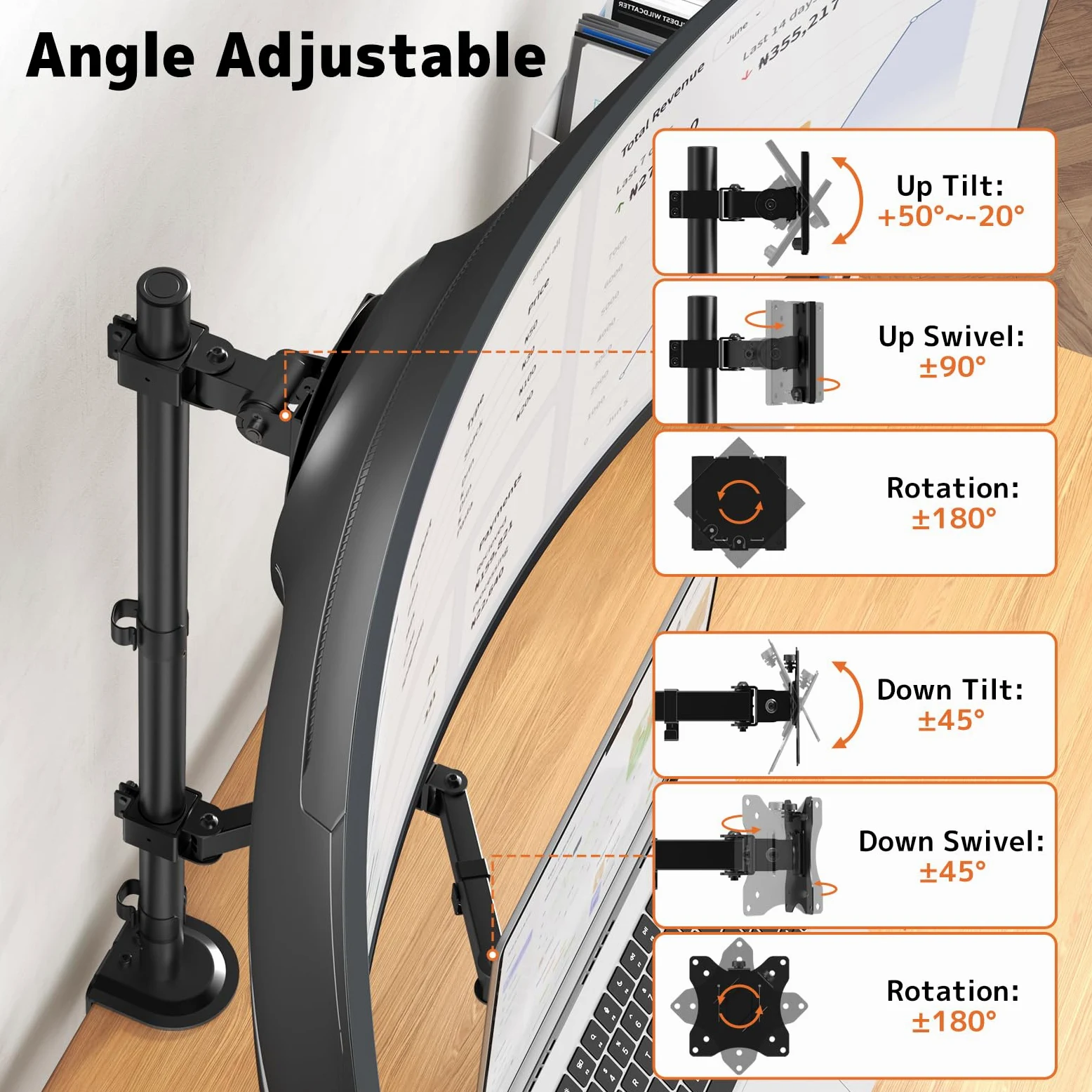 PUTORSEN Supporto per monitor con braccio per laptop per schermi da 17 a 49 pollici e notebook fino a 17 pollici, asta da 81,8 cm regolabile in altezza, braccio per monitor VESA 75/100 mm