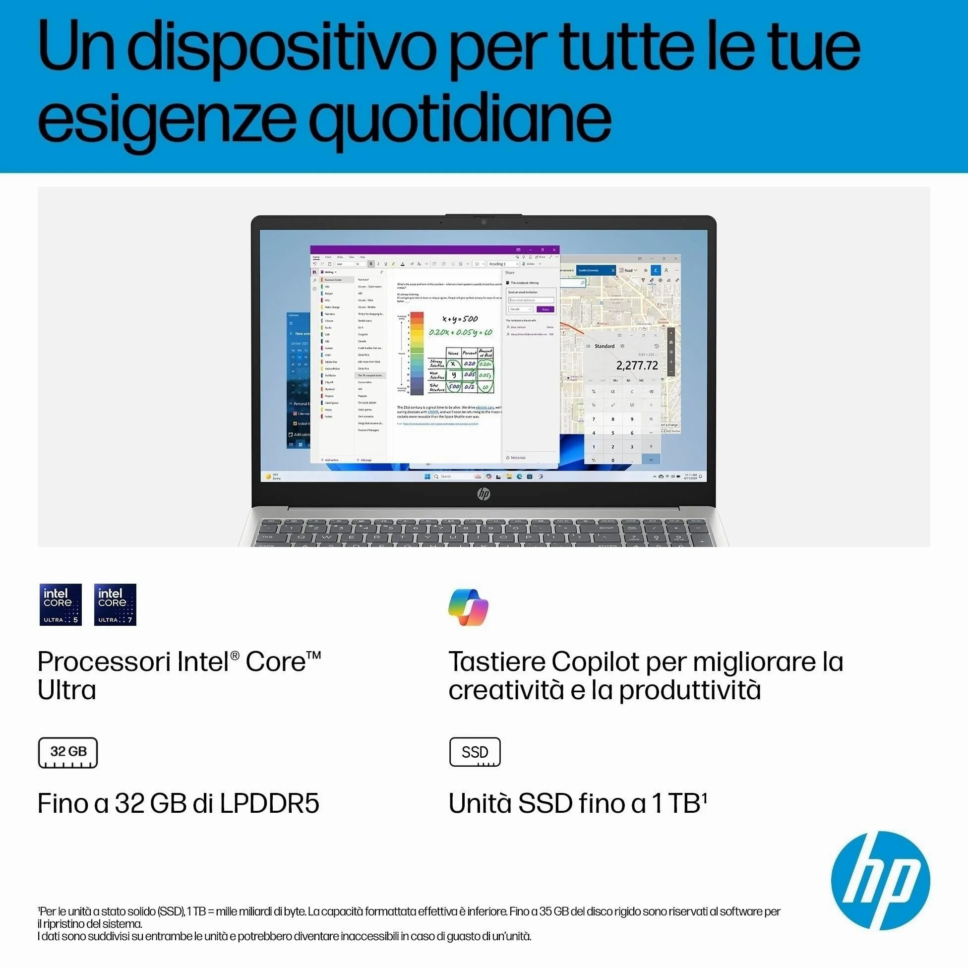 HP Laptop 15-fd2005sl, PC Portatile 15", Display FHD, Notebook, (Intel Core Ultra 5 225U, RAM 24GB, SSD 1TB, Windows 11), Computer Portatile, Uso quotidiano, Tastiera Italiana, QWERTY, Argento