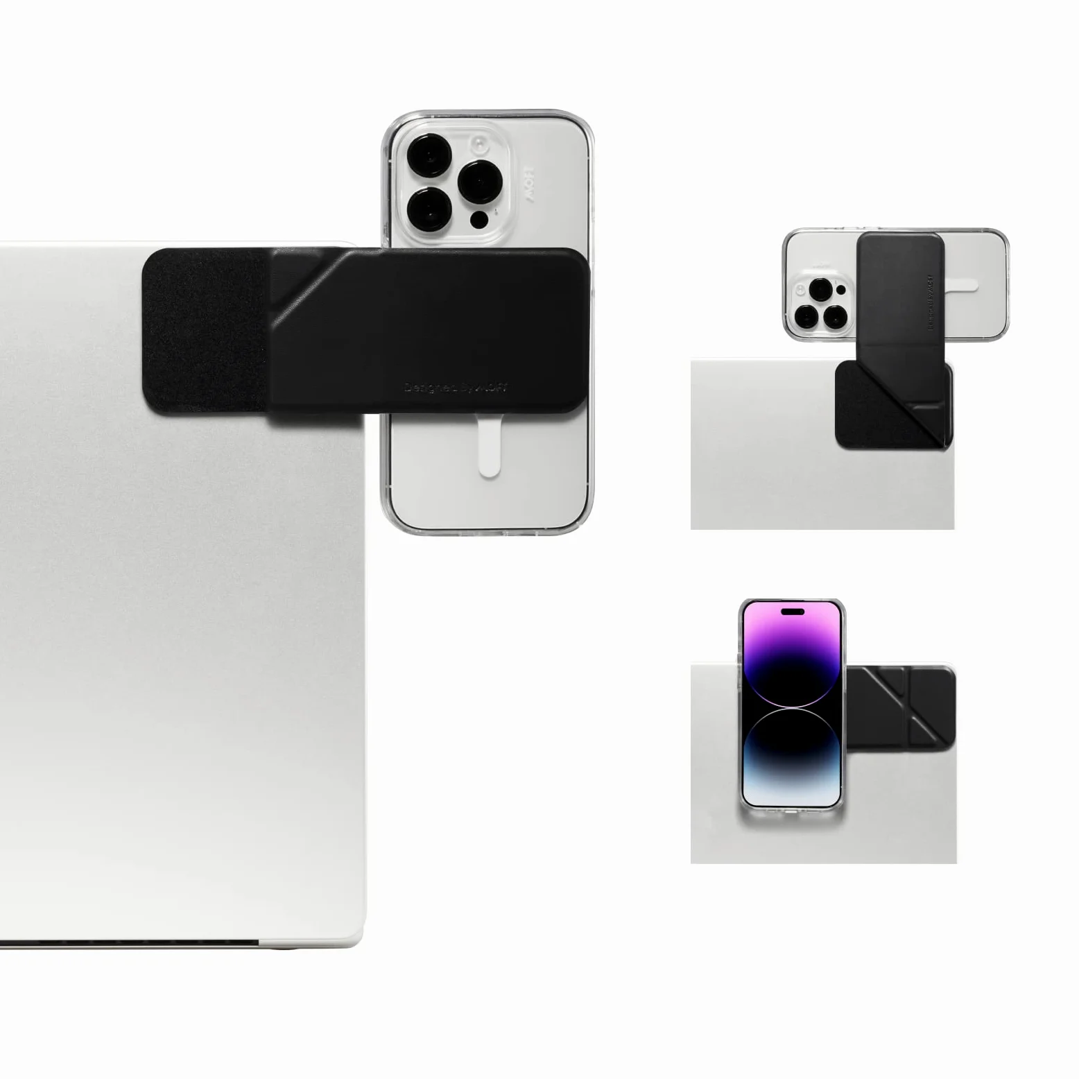 MOFT Supporto magnetico per iPhone, supporto laterale per monitor del telefono sottile e pieghevole, staffa di espansione per computer portatile (Nero)