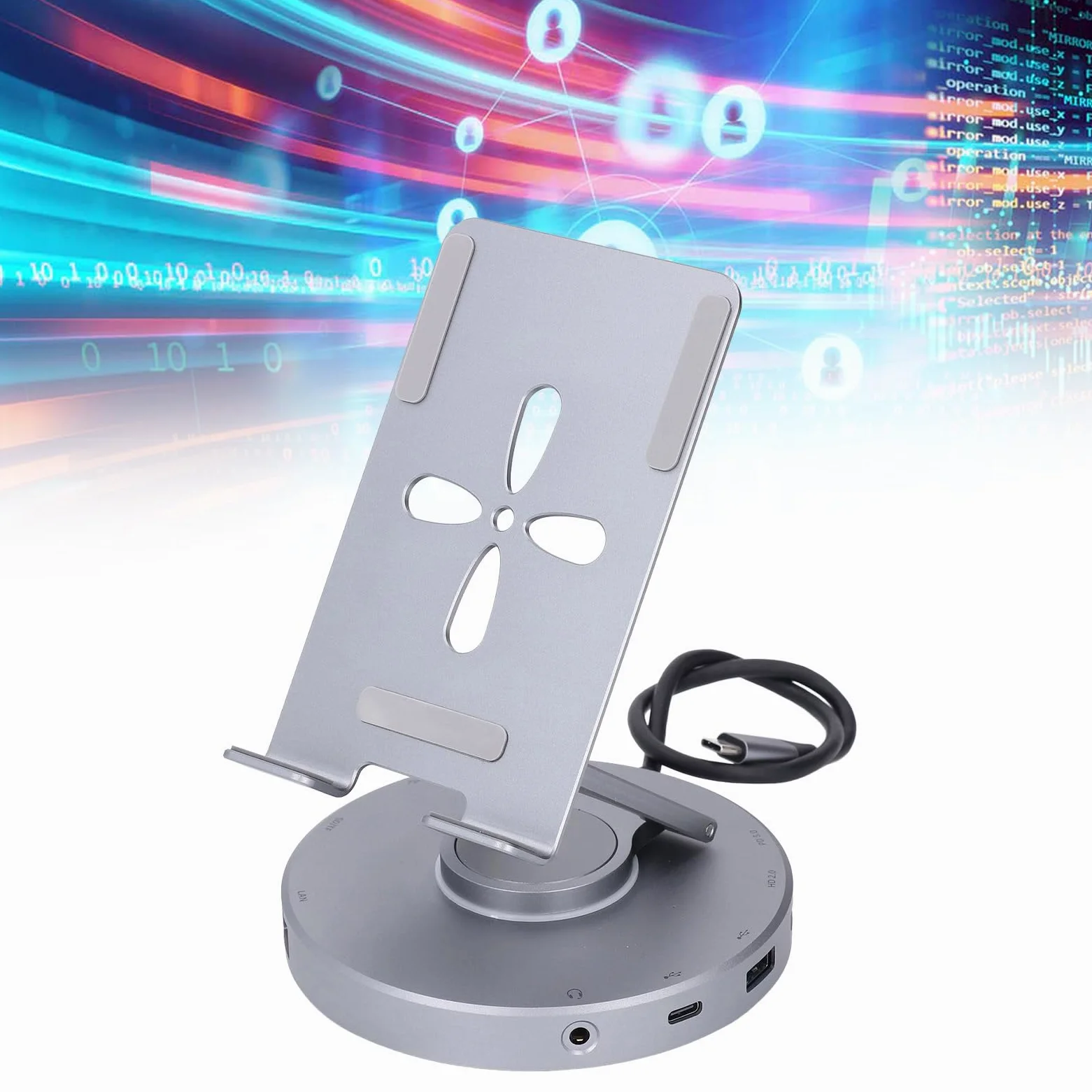 Demeras Docking Station Hub USB 10 in 1 con Supporto per Tablet Laptop e Console di Gioco in Lega di Alluminio