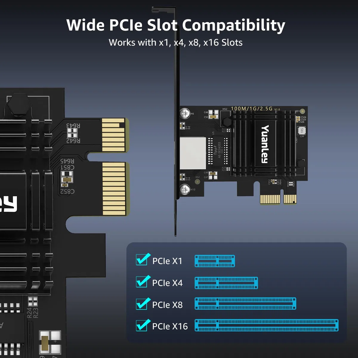 Scheda di Rete PCIe 2.5G, YuanLey Adattatore Ethernet PCI Express 2,5 Gigabit con Realtek RTL8125B, Scheda NIC 2500Mbps Controller LAN RJ45 per PC Windows/Linux/Mac OS con Staffa Low-Profile