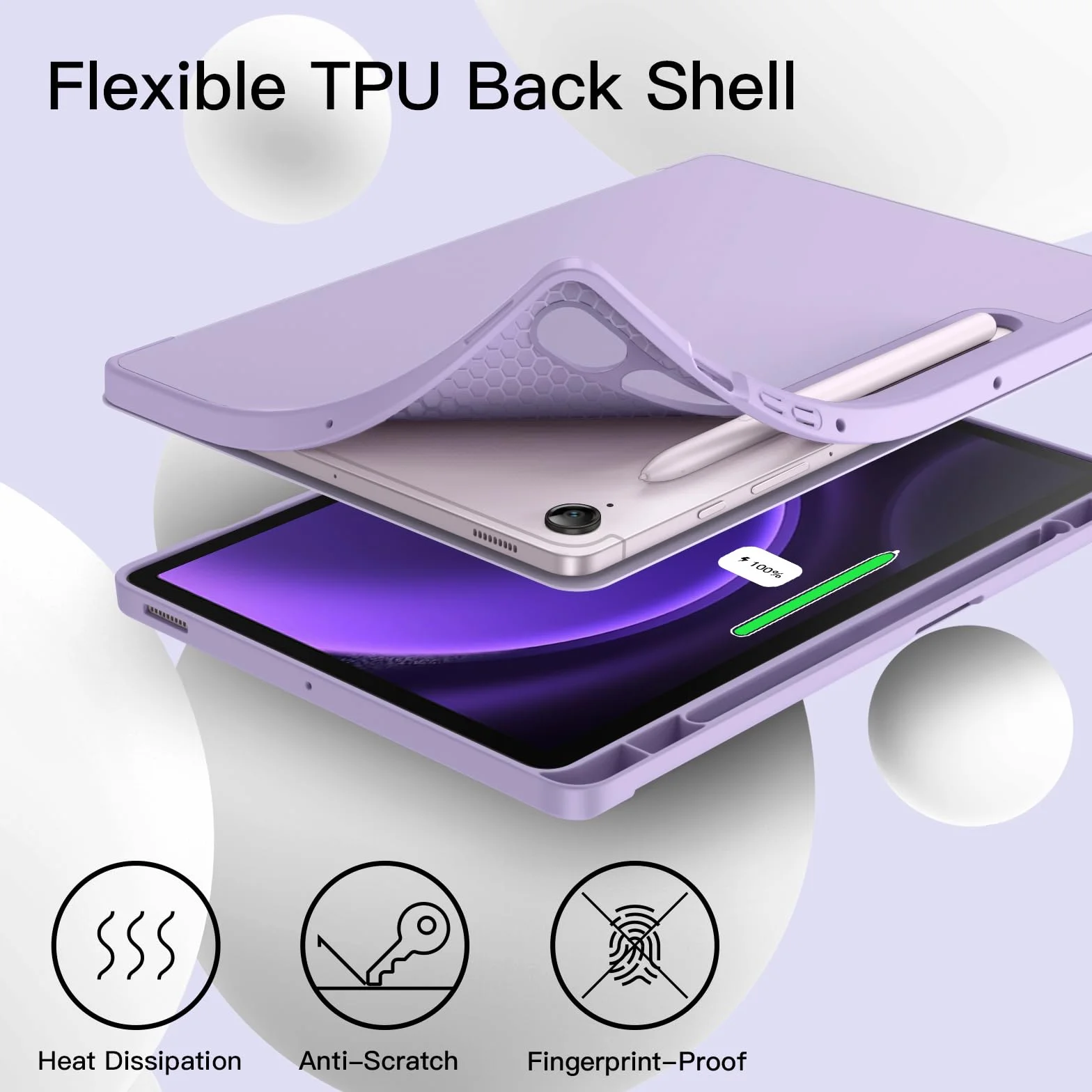 JETech Custodia per Samsung Galaxy Tab S10 Lite / S10 FE / S9 FE 10,9 Pollici con S Pen Holder, TPU Trifold Supporto Protettiva Tablet Cover, Supporta S Pen di Ricarica (Viola Chiaro)
