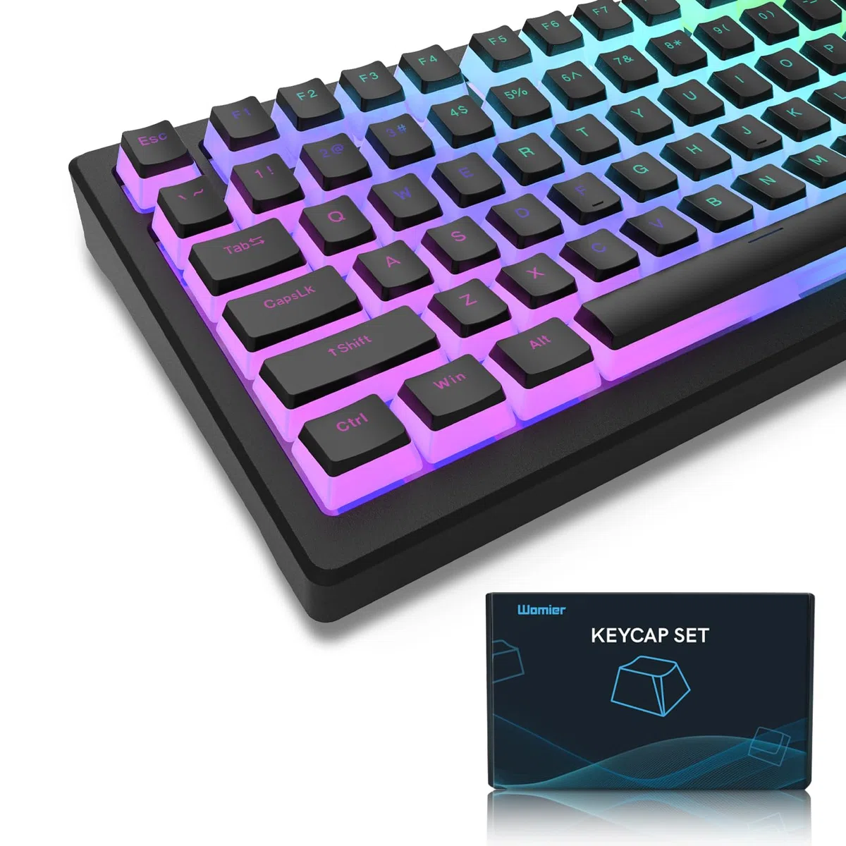 Womier Pudding Keycaps - Set di tasti PBT 165, Shine Through, profilo OEM, compatibilità universale per tastiere 100%, 75%, 65%, 60%, nero