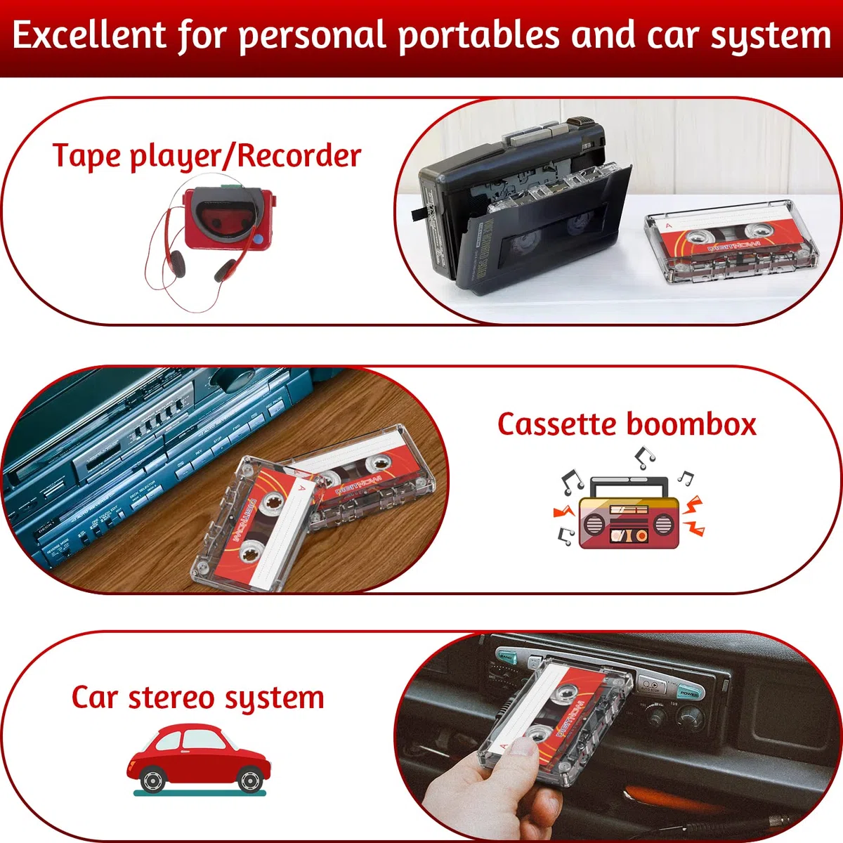 Nastro audiocassetta vuoto, tempo di registrazione 90 minuti, basso rumore e alta potenza, dettatura, registrazione MP3 su nastro vuoto, confezione da 5