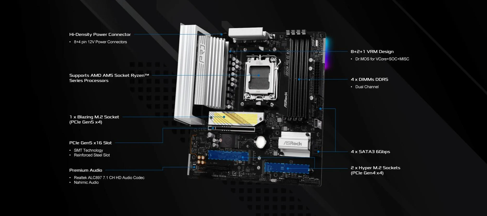 MB ASRock AMD AM5 B850M Pro RS WiFi
