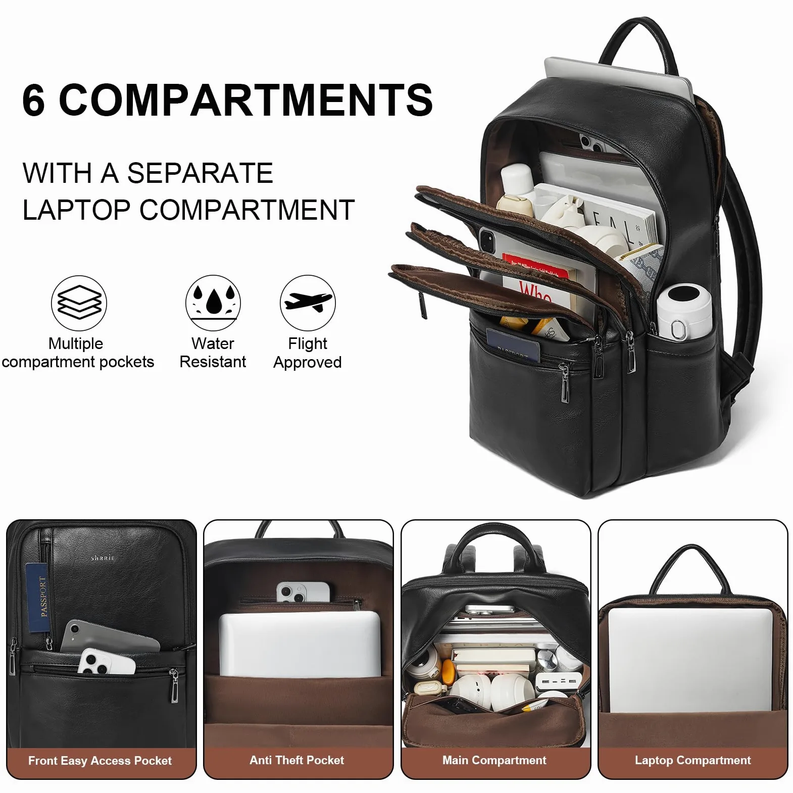 Shrrie cuoio 17 pollici laptop zaino per donne, grande viaggio zaino tasca per casual Daypack college tasca di lavoro