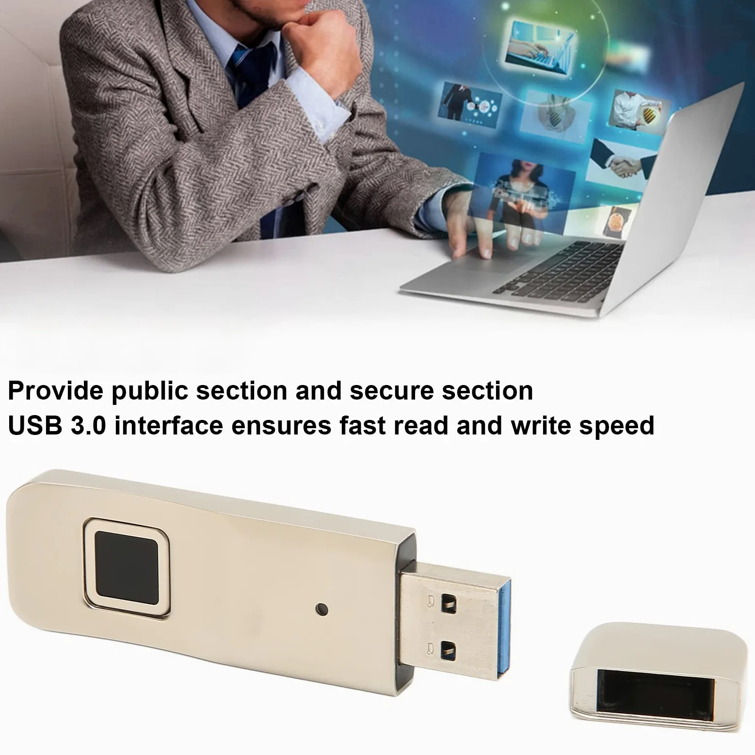 Chiavetta USB per Impronte digitali, Chiavetta USB Crittografata con Identificazione Ad Alta Velocità USB 3.0 da 32 Gb, Chiavetta di Memoria di Sicurezza per Impronte digitali Portatile