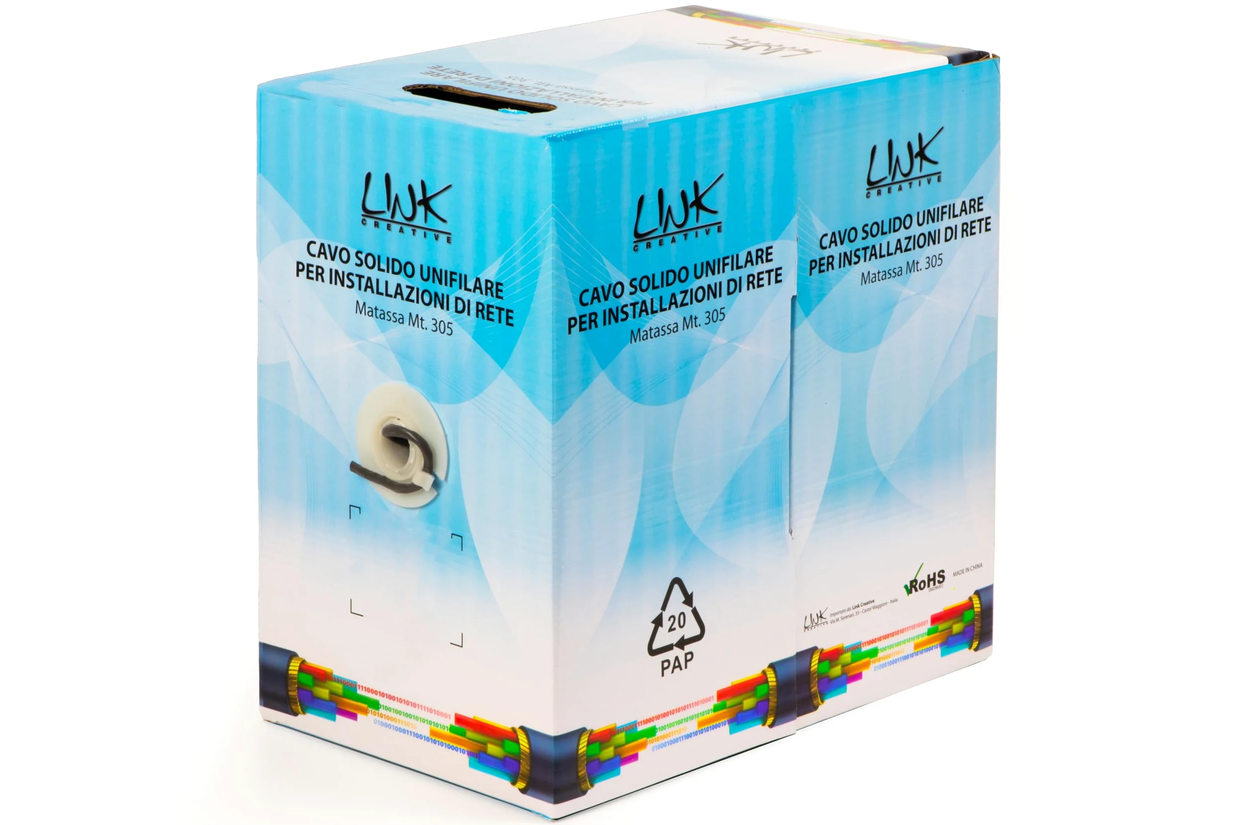 LINK LK305U6S - Cavo di rete solido UTP Categoria 6 (305 metri, grigio, AWG 23) – 8 conduttori in 4 coppie ritorte – Conforme CPR Classe Eca e certificazione CE