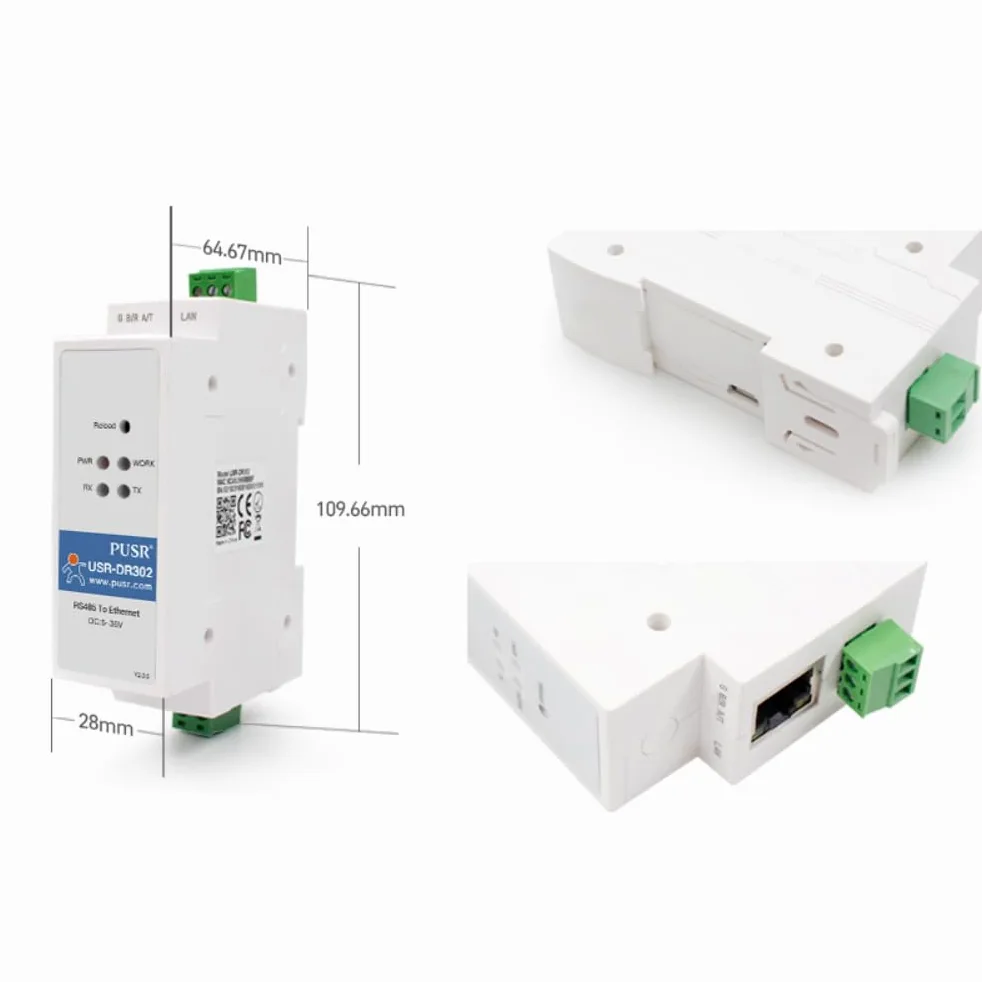 Din Rail Convertitore da RS485 a Ethernet da Modbus RTU Modbus Gateway Trasmette i dati in modo trasparente tra IP e RS485 Pagina Web definita dall'utente USR-DR302