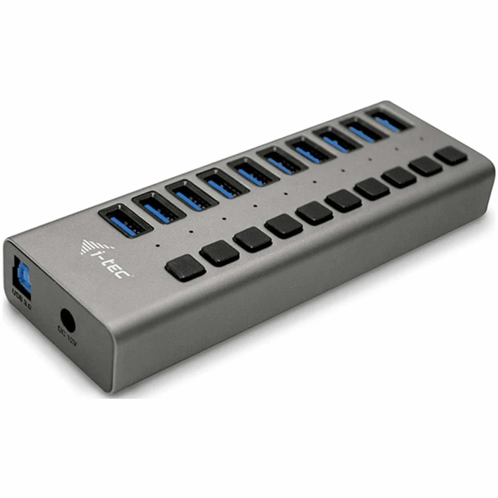 i-tec Hub USB Alimentato, Hub USB 3.0 con 10 Porte di Ricarica con Interruttore ON/off - 10 Porte USB 3.0 con Alimentatore 48W