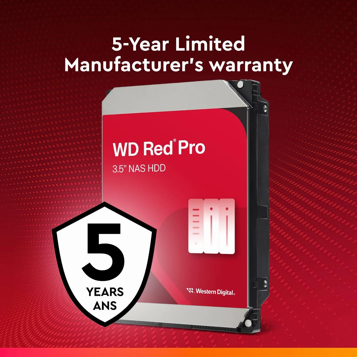 WD Red Pro 6TB per NAS Hard Disk interno da 3.5”, 7200 RPM Class, SATA 6 GB/s, CMR, Cache da 256 MB, Garanzia 5 anni
