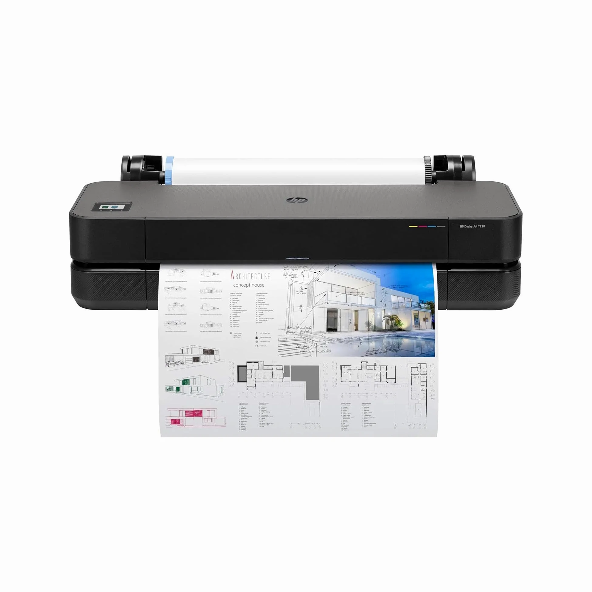 HP DesignJet T210 Stampante per Grandi Formati da 61 cm 8AG32D, Formati supportati da A4 ad A1, velocità 59 Pagine A1 all’Ora, Gigabit Ethernet, USB, Wi-Fi, Garanzia 1 Anno, Nero