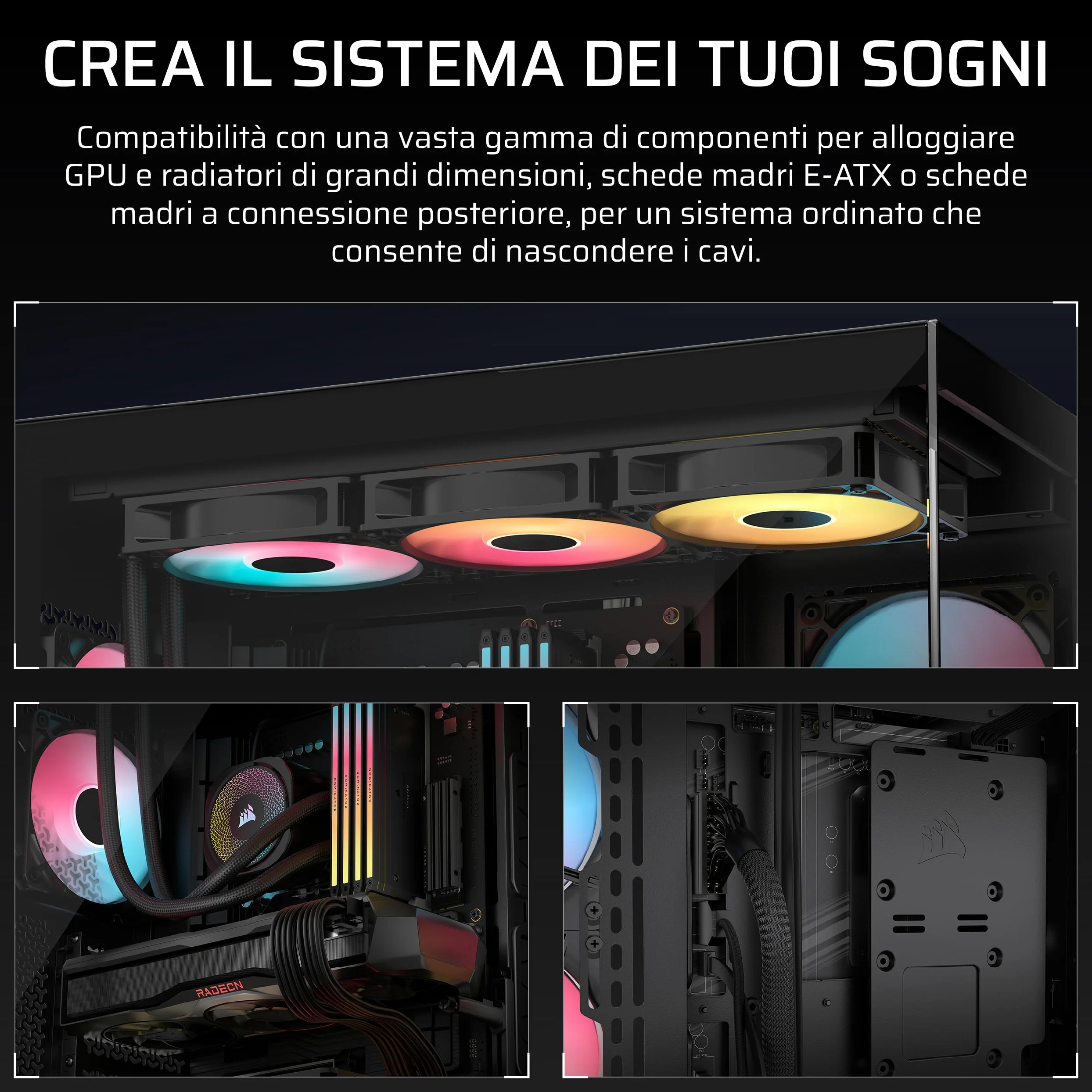 CORSAIR 3500X RS-R ARGB Case PC Mid-Tower Panoramico – 3 Ventole RS120-R ARGB Preinstallate, Compatibile con Fino a 10 Ventole da 120 mm, Scheda Madre con Connessione Inversa Compatibile – Nero