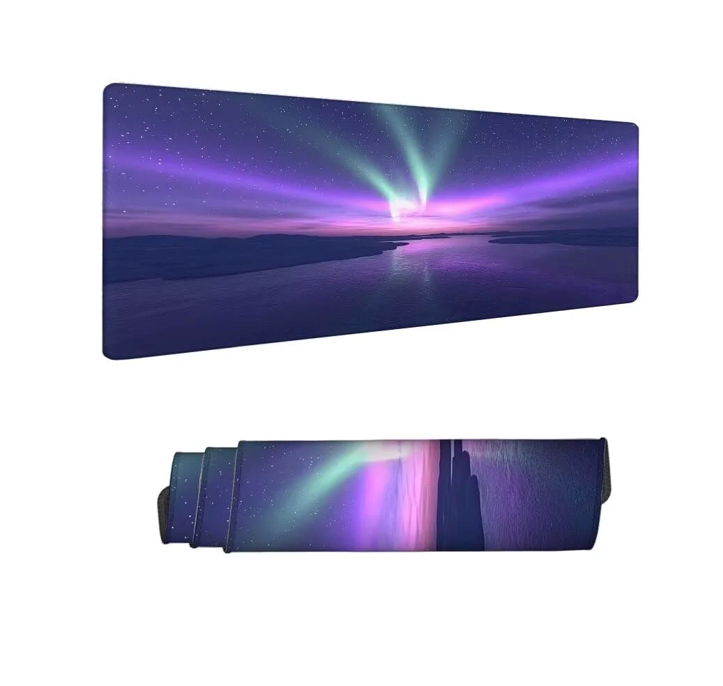 Viola Tappetino Mouse XXL 1000x500x3mm, Gaming Tappetino Mouse Aurora Mousepad con Base in Impermeabile Gomma Antiscivolo per Tastiera Computer Ufficio Idea Regalo Festa del Papà e Compleanno X-982