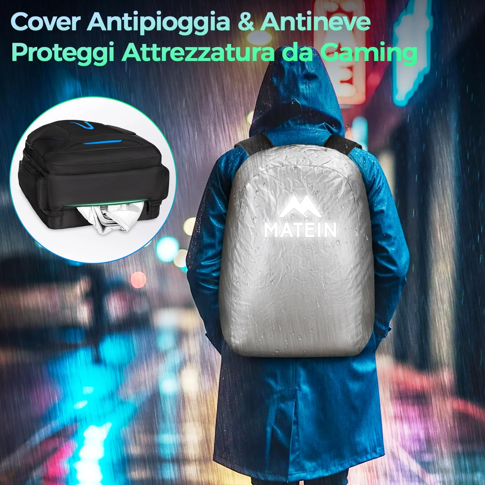MATEIN Zaino Porta PC 18.4 Pollici, Zaino Uomo Grande per Laptop da Gaming | Grande Zaino Lavoro Uomo 55L, Zaino Impermeabile con Copertura Rimovibile, Business Backpack for Men, per Ufficio, Università