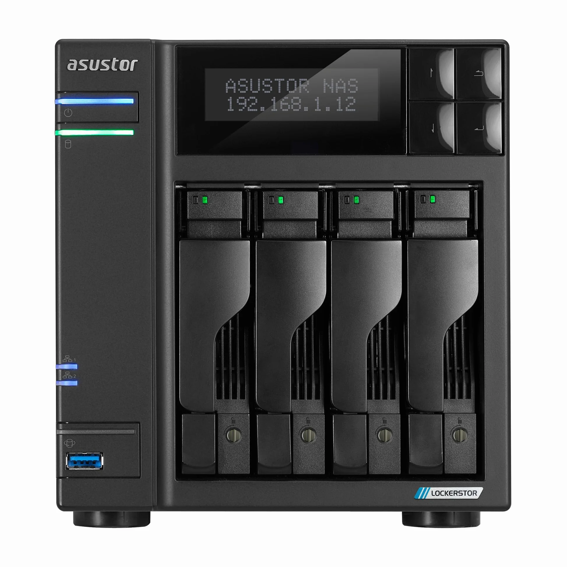 Asustor Lockerstor 4 Gen2+ AS6704T v2, 4 Bay NAS, Quad-Core 2.0GHz CPU, 2 5GbE Ports, 4GB RAM DDR4, 4 M.2 SSD Slots, Network Attached Storage (Senza dischi)