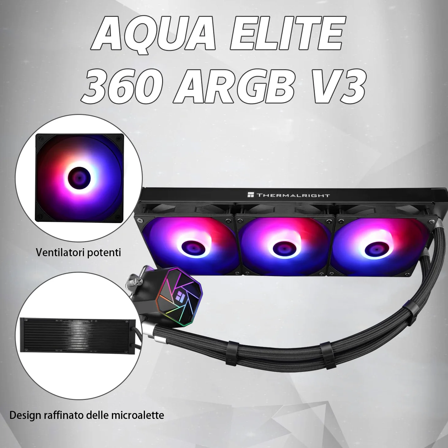 TR AQUA ELITE 360 V3 3 Ventole ARGB PWM con cuscinetti S-FDB, pompa efficiente controllata da PWM, per AMD / AM4 / AM5 Intel LGA1150 / 1151/1200 / 2011/1700 (AE360 V3)