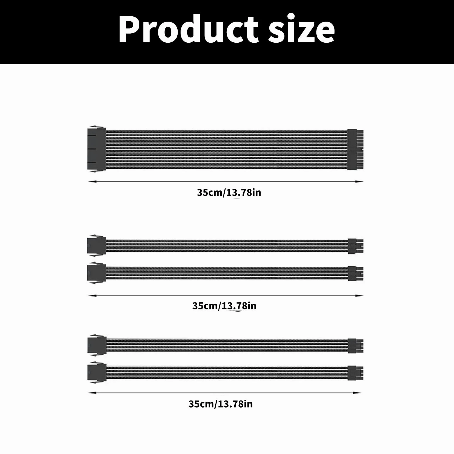 Cavo di alimentazione con manicotto per PC, set di cavi di prolunga da 35 cm, 24 pin, GPU, PCIE, 6+2 pin, 8 pin, CPU 4 + 4 pin, 18 AWG, cavo di alimentazione in nylon intrecciato