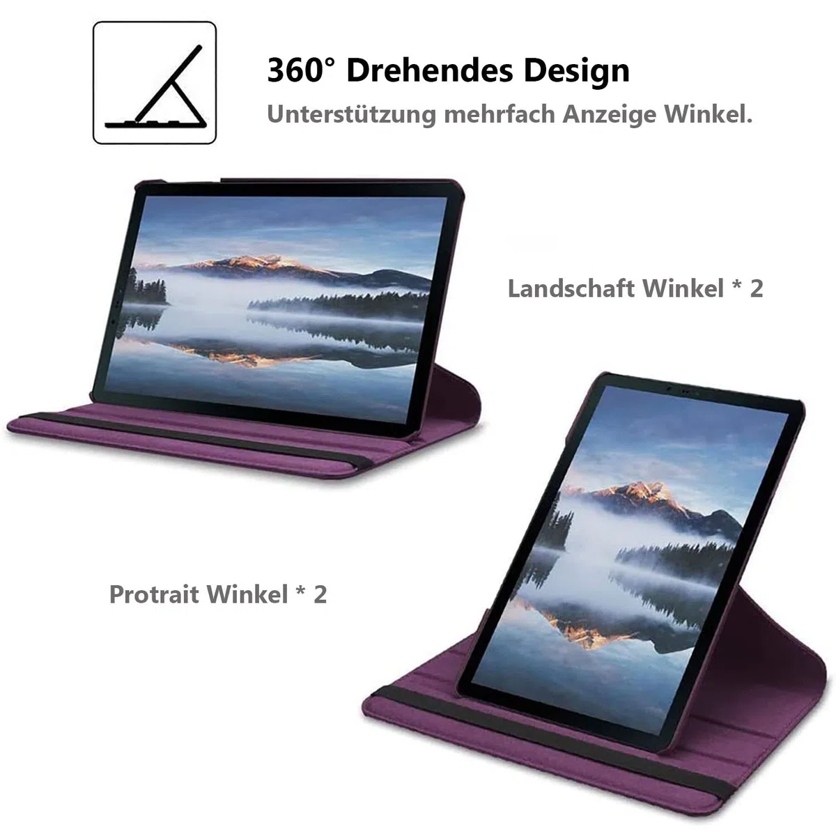 Custodia per Samsung Galaxy Tab A A2 10.5 pollici 2018 (SM-T590 T595 T597) - Rotazione di 360 gradi Custodia protettiva completa per supporto,Con Penna Stilo, Pellicola Per Schermo (Purple)