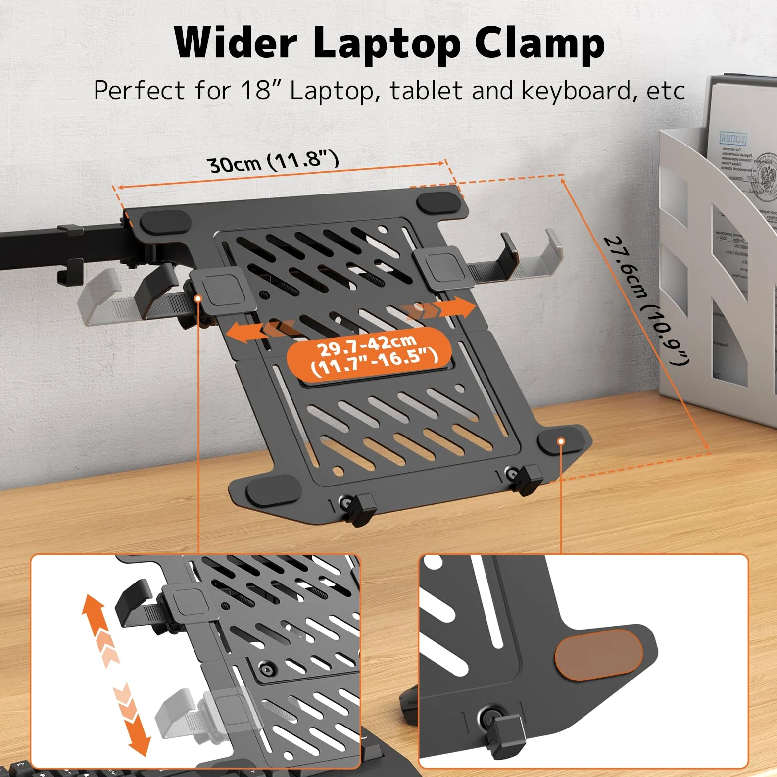 PUTORSEN Supporto per monitor con braccio per laptop per schermi da 17 a 49 pollici e notebook fino a 17 pollici, asta da 81,8 cm regolabile in altezza, braccio per monitor VESA 75/100 mm