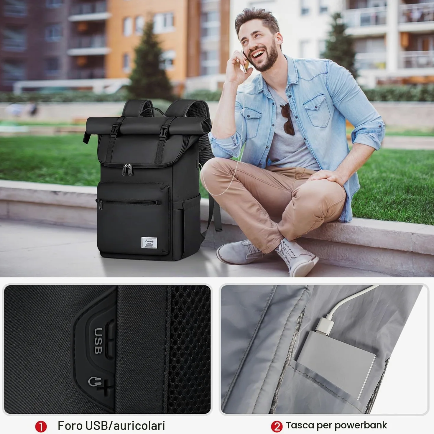 Lubardy Zaino Porta PC 17 Pollici per Uomo e Donna Zaino da Viaggio | con Foro USB, Scomparto per Laptop e Cinghie per Bagagli, per Università, Lavoro, Escursioni